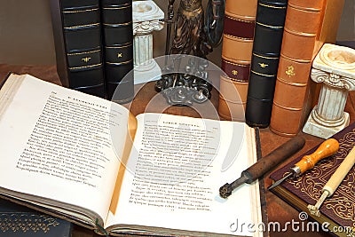Library with old antique books