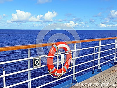 Life buoy on ship rail