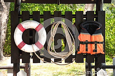 Lifebuoy,life jacket and rope