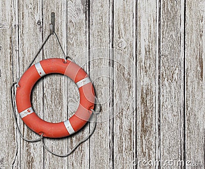 Lifebuoy on old wood white background