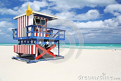 Lifeguard hut painted in stars & stripes, Miami Beach