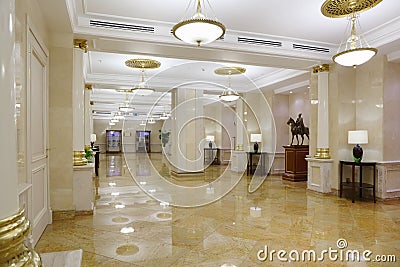 Light hall with marble floor in Hotel Ukraine