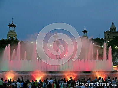 Light and music performance at the Magic fountain of montjuic