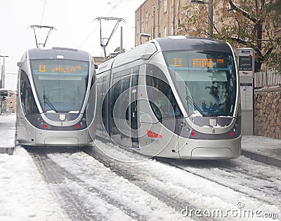 Light rail jammed in the snow