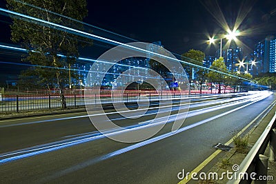 Light rail in moving motion in Hong Kong