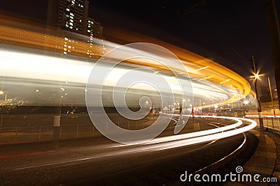 Light rail in moving motion in Hong Kong