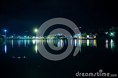 Light reflection in the lake at night