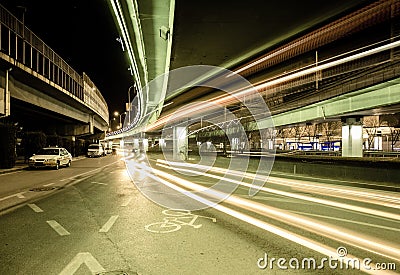 Light traces on traffic junctions at night