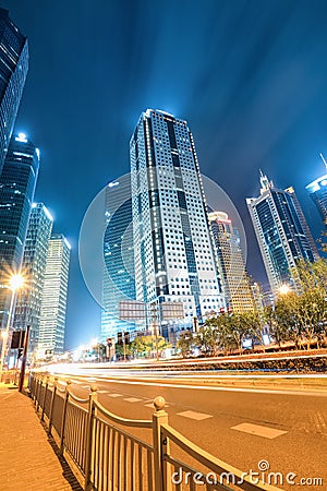 The light trails on the modern building background