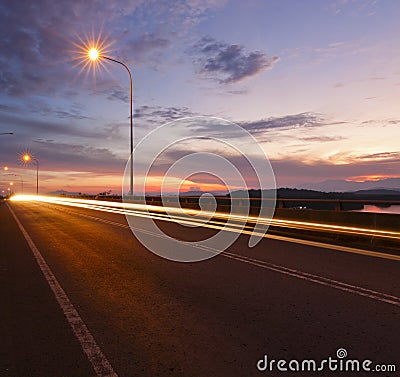 Light trails at sunrise in Sabah, East Malaysia