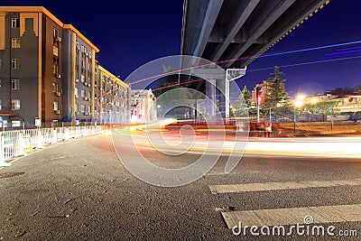 Light trails through the viaduct below