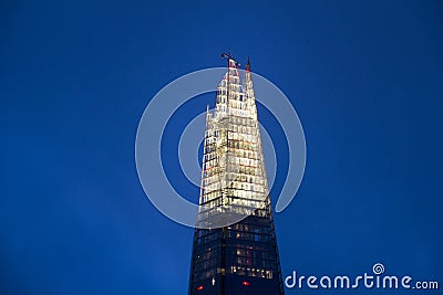 Lighted spire of the Shard in London