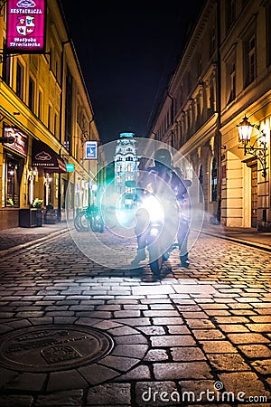 Lights of Motocycle at night in Wroclaw