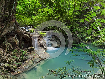 Lime stone water fall in arawan water fall national park kanchan