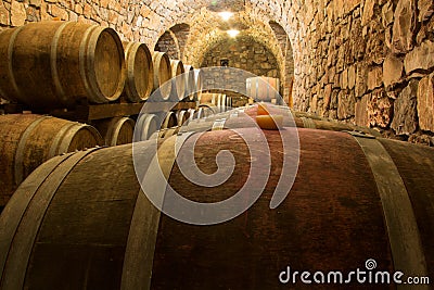 Line of Wine Barrels
