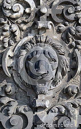 Lion head on a wall