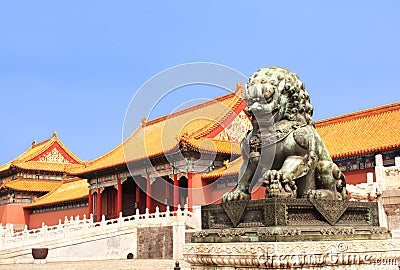 Lion statue in Forbidden City, Beijing, China