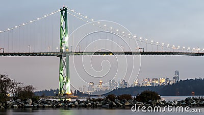 Lions Gate Bridge at sunset with Vancouver in the Background