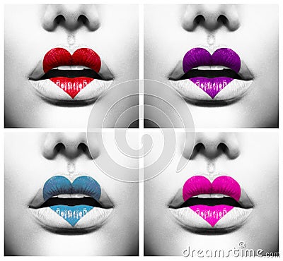 Lips with Colorful Heart Shape paint