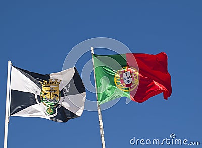 Lisbon city and Portugal flags