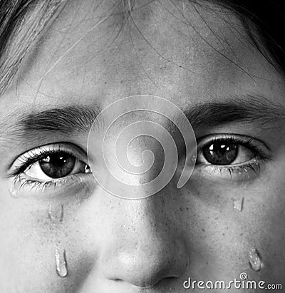 Little Girl Crying with Tears