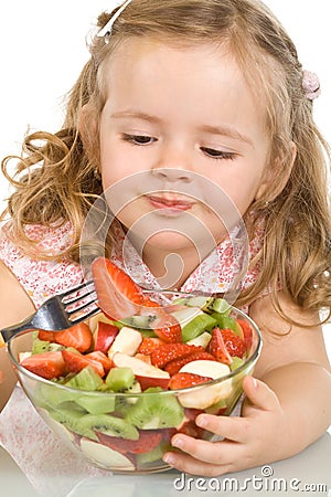 Little Girl Eating Fruit Salad Royalty Free Stock