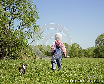 Little girl with little dog