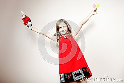   Dress on Little Happy Girl Posing In A Red Dress  Stock Photo   Image  20924370