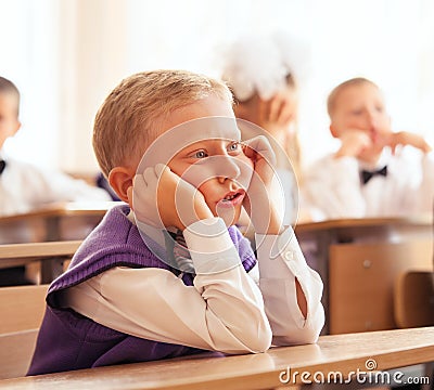 Little pupil boy on his first lesson