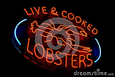 Live and Cooked Lobsters Old Neon Light Store Sign