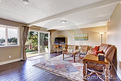 Living room interior with walkout deck