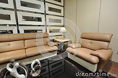 Living room and leather sofa