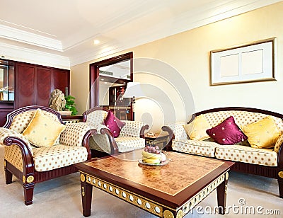 Living room of luxury suite in hotel