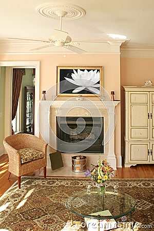 Livingroom with marble fireplace