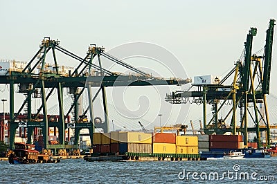 Loading container at port, maritime transport