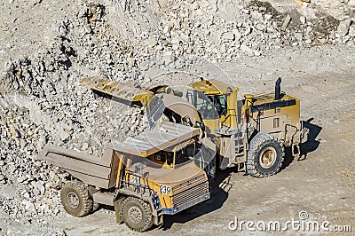 Loading of gypsum in mining truck