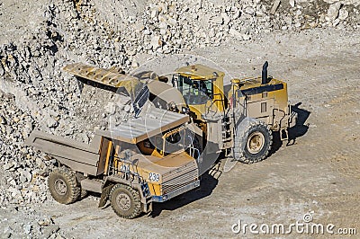 Loading of gypsum in mining truck