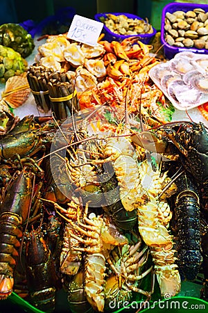 Lobster and other sea food on spanish market