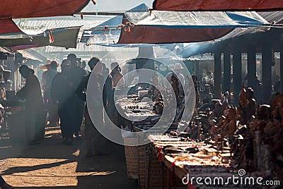 Local morning market of Burmese on December 31, 2010 in Inle, Myanmar