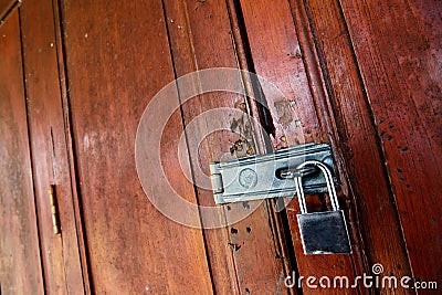 Locked wooden door with key chain