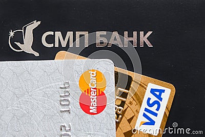 Logotype of SMP bank and Visa and Mastercard