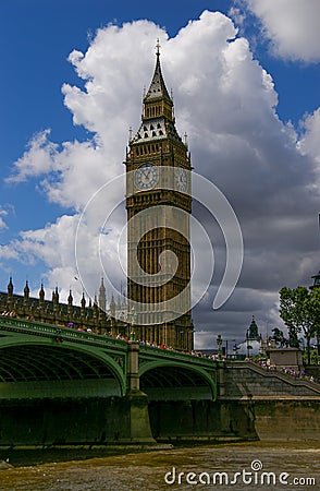 London: Big Ben seen from the Thames river