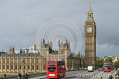 London bus crossing Westminster Bridge