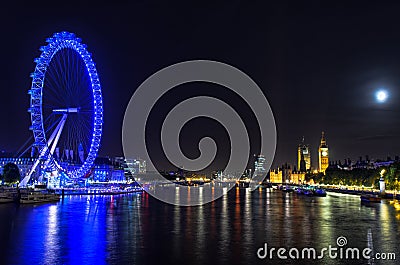 London Eye on a full moon night