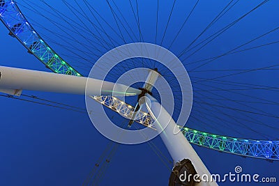 The london eye at night seen from below