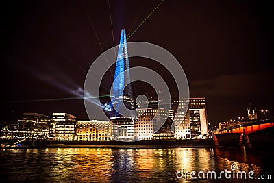 London landscape at night, showing the Shard building.