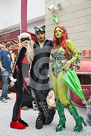 LONDON, UK - OCTOBER 26: Cosplayers dressed as a Harley Quinn,