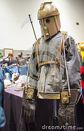 LONDON, UK - OCTOBER 26: Steampunk rocketeer outfit in the Comic