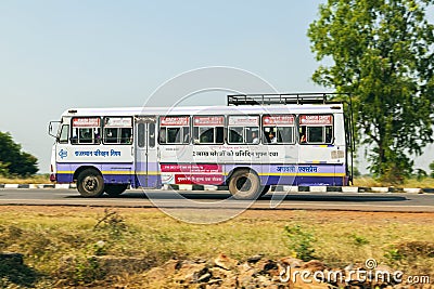 Long-distance Bus on the Jodhpur Highway in India