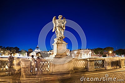 Long exposure photo of statue at night time in Rome Italy. Europ